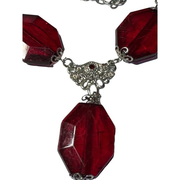 Faceted Nugget Necklace 19 inches Red and Silver Plastic Gothic Vampire - Picture 2 of 5